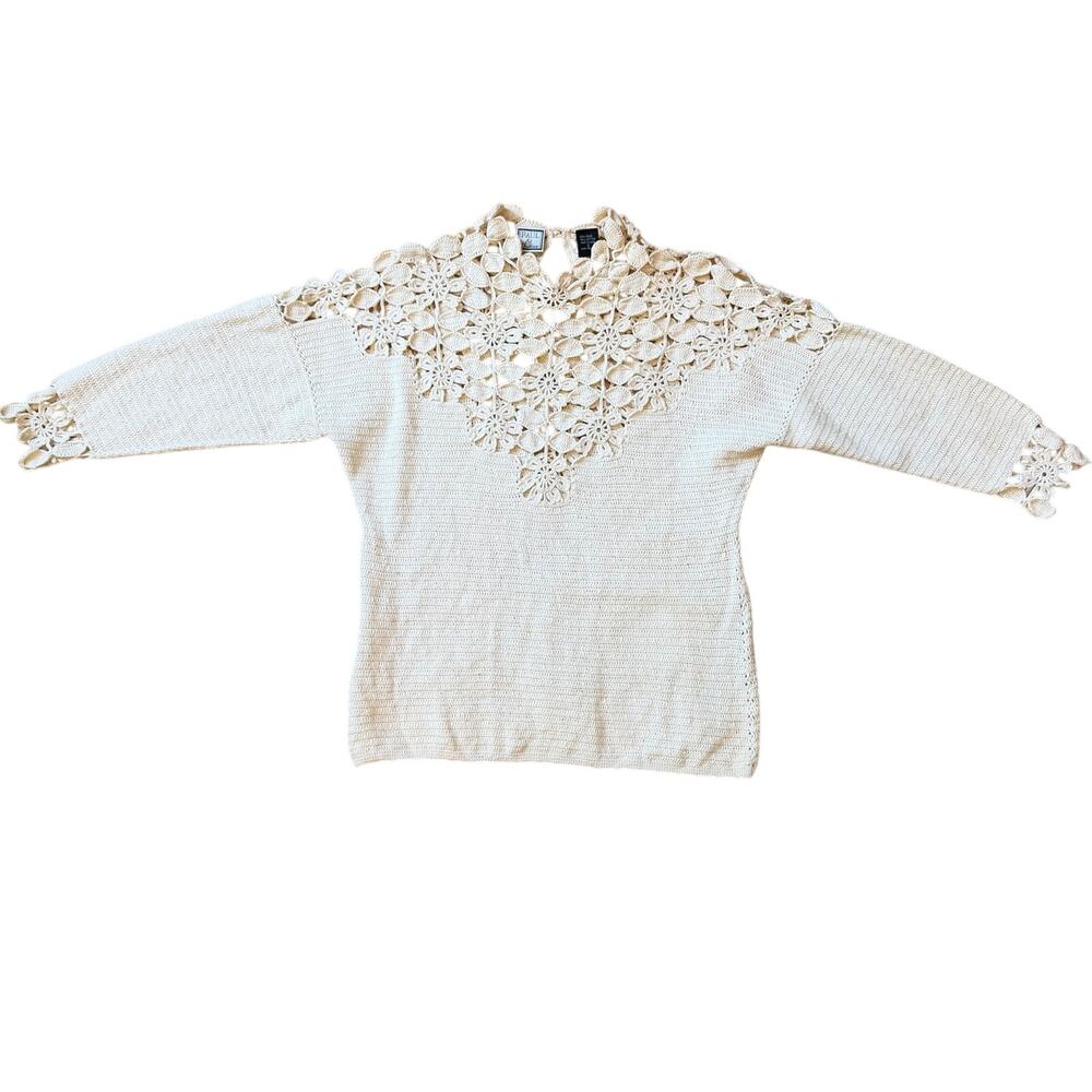 Vintage Paul et Duffier Ivory Crochet Sweater Women’s Small Retro Knit Top